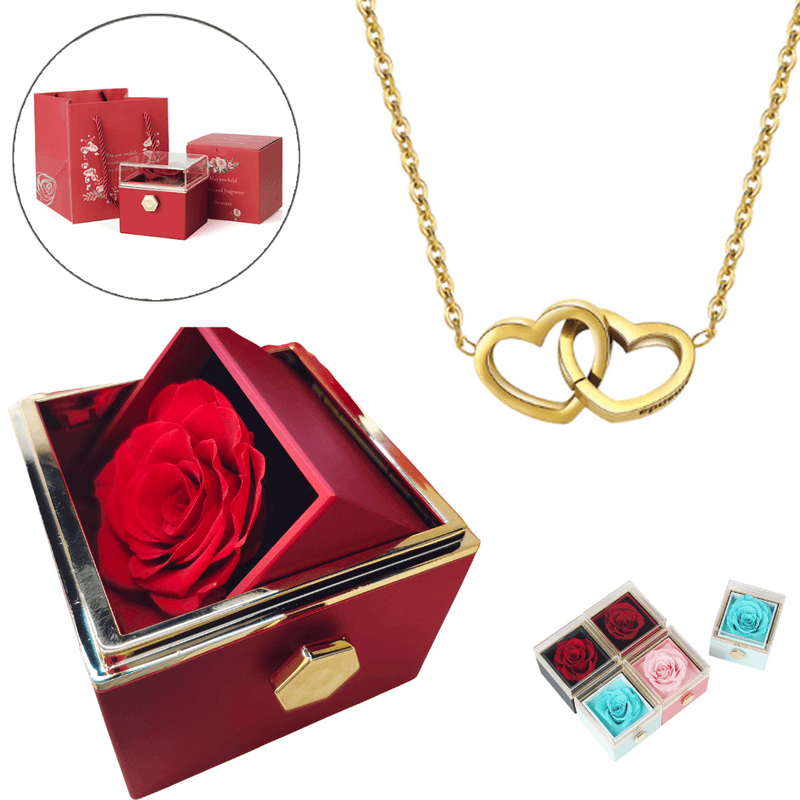 Caixa Com Rosa Eterna e Colar com Gravação Golden Memories - Loja Golden Memories